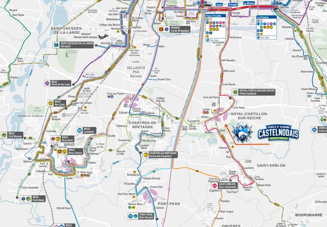 Plan d'accès au club d'escrime de Noyal-Châtillon-sur-Seiche - Sud de Rennes
